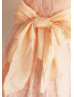 Pink Lace Satin Cap Sleeves Knee Length Flower Girl Dress 